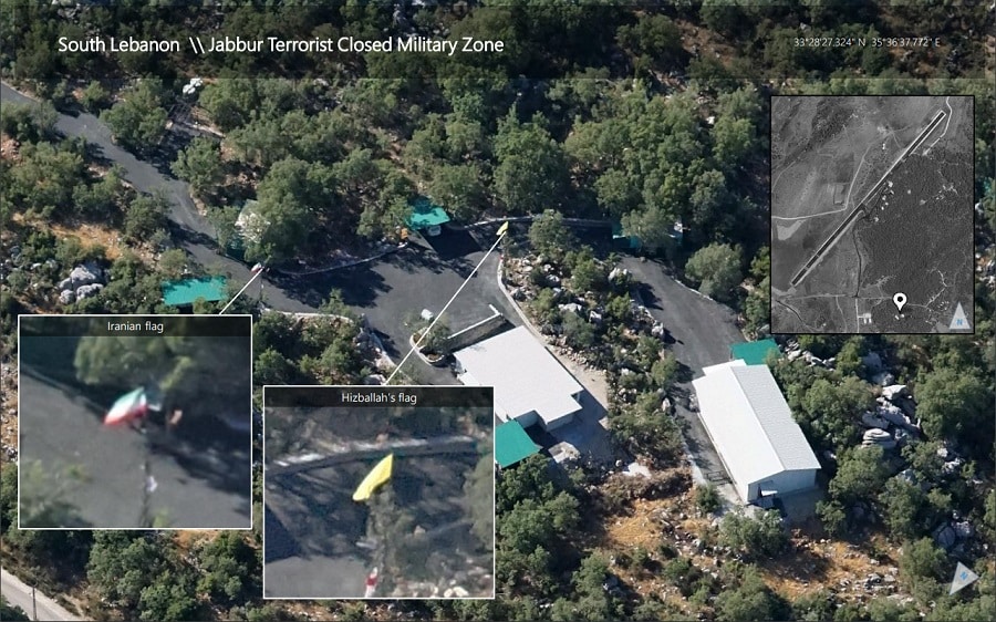 Jabbur Terrorist military zone in South Lebanon with Iranian and Hezbollah flags