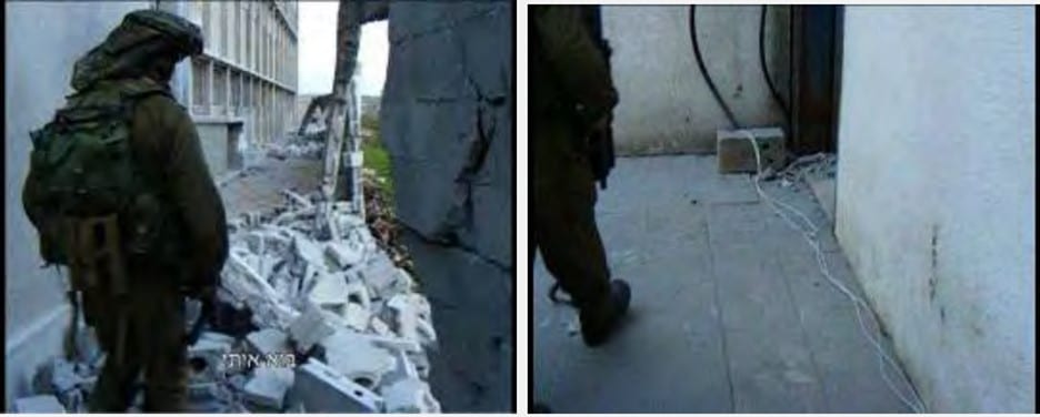 חיילי צה"ל מסיירים בבית ספר אונר"א ומצלמים את הכבלים המובילים למטען