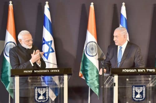 bibi and modi near podiums