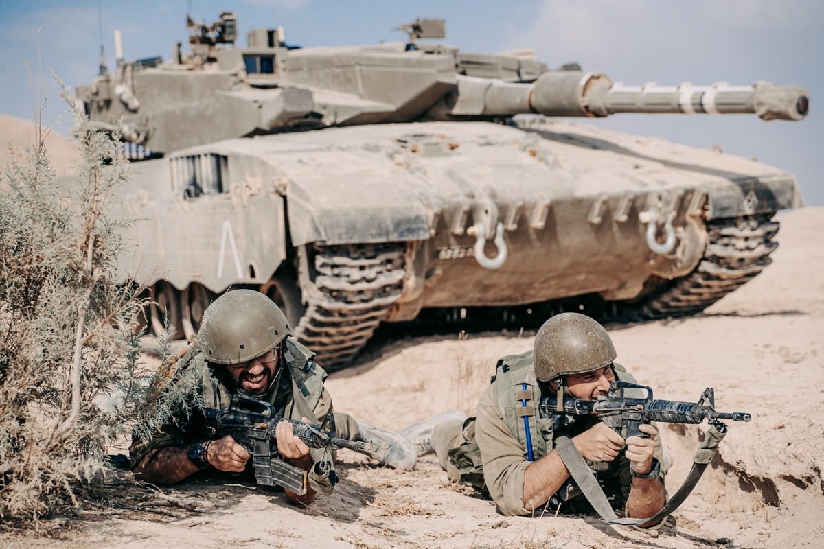 Infantry fighters and a tank in action