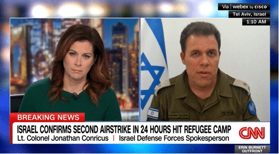 סא"ל (מיל') יהונתן קונריקוס בראיון ל-CNN. צילום מסך מתוך CNN 